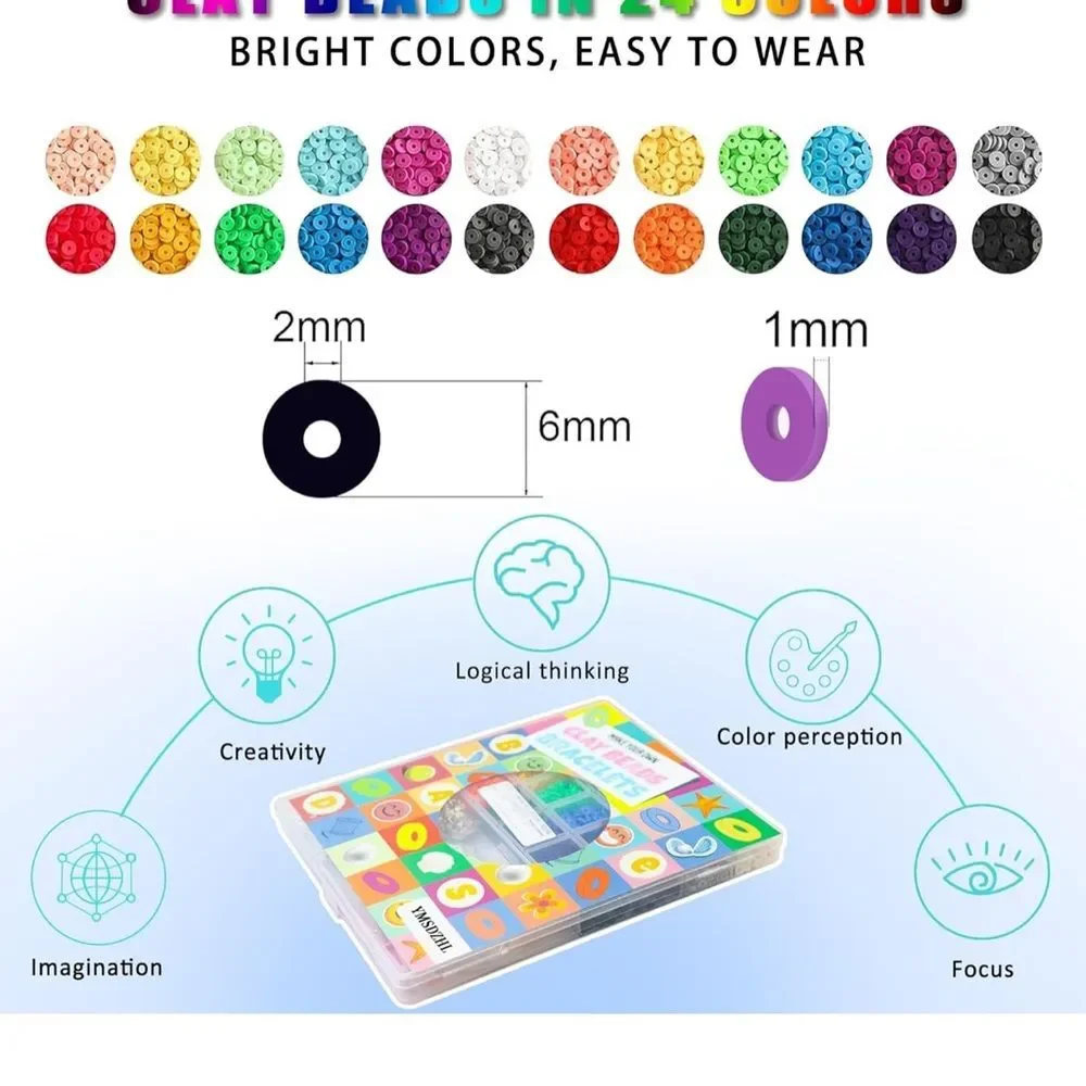 Bracelet Making Kit Clay Beads 24 Color DIY Friendship Jewelry Ages 4-12 FC1